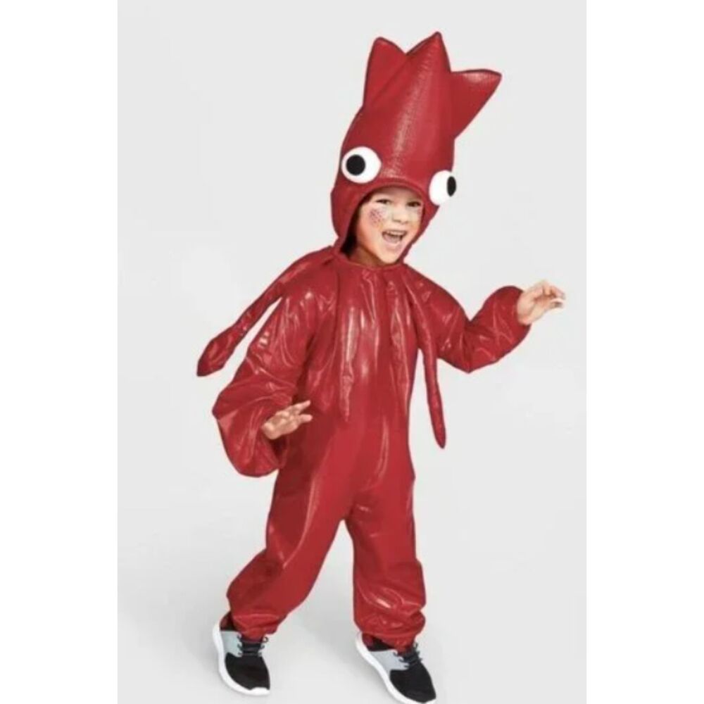 Hyde & Eek! Red Squid Halloween Costume Plush Red Jumpsuit 18-24M
